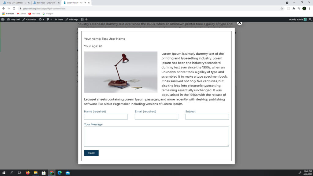 Opens HTML element from DOM in lightbox